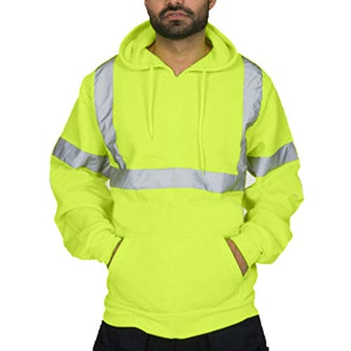 Hunzed Men【High Visibility Hoodie Pullover 】 Mens Road Work Safety Long Sleeve Sweatshirt Tops Blouse