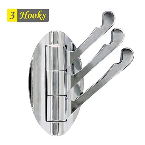 Triple Swivel Robe Hook, Stainless Steel Silver Wall Mount Hooks, Metal Coat Hooks Heavy Duty, with Multi Three Foldable Arms, for Towel Clothes Hat, for Bathroom Kitchen Toile Garage