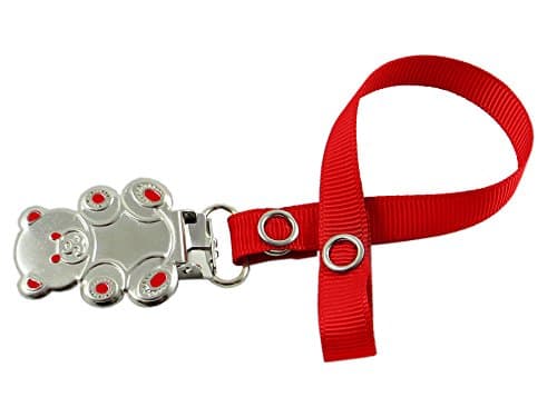Pacifier Holder Clip for Boys/Girl Solid Ribbon Teddy Clip [red]