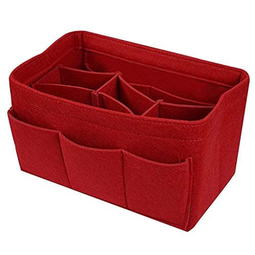 KEMPGW Home Storage, Felt Insert Bag Zipper Multi Pocket Handbag Purse Organizer Holder Makeup Travel Storage Bins Cubes Baskets Shelves Containers Drawers Bags