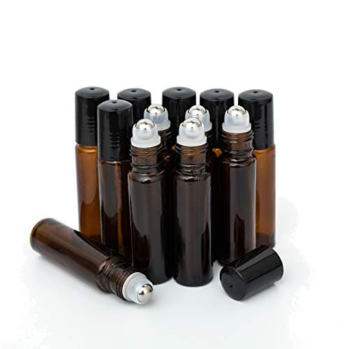 10ml Roller Bottles 12Pack Amber Thick Glass Essential Oil Roller Bottles Stainless Steel Roller Ball with 2 Droppers