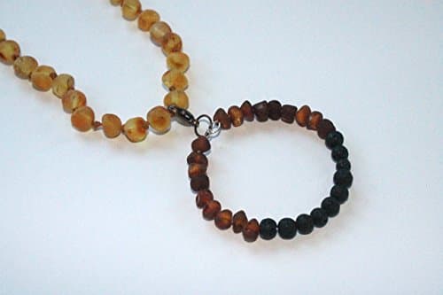 Raw Unpolished Baltic Amber Pendant w/Lava Stone Diffuser - Dark