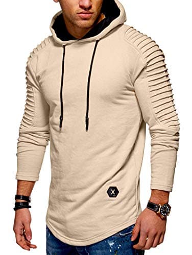 KENANCY Mens Pullover Hoodie Solid Pleat Hem Curved Long Fleece Sweatshirt