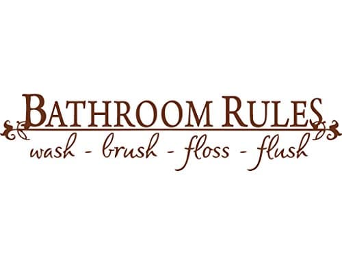 Brown 5.5" x 22" Bathroom Rules Wash Brush Floss Flush Quote Saying Wall Sticker Home Decal Decor for Bathroom