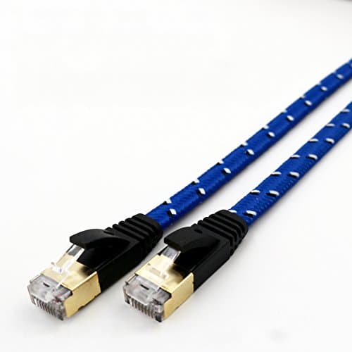 Cat-7, winneryu, 10 Gigabit 600MHz CAT7 Patch Cable for Modem Router LAN Network, Nylon Jacket Flat cable with Gold Plated &amp; Shielded RJ45 Connectors - 5m/16.4ft (Blue)