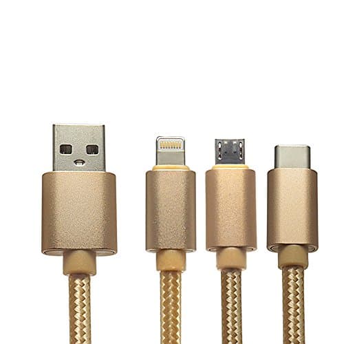 Fasthorse USB Cable, 3 in 1 Multifunctional Universal USB Charger Cable for iPhone,Android,Nexus 5X 6P (Gold)