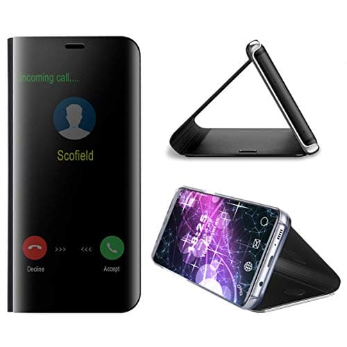 vingarshern Case for LG V30 Cover Clear View Standing,Translucent Flip Smart Plating Mirror Case Cover for LG V30 Case Holder Bumper 360°Protection(Black)