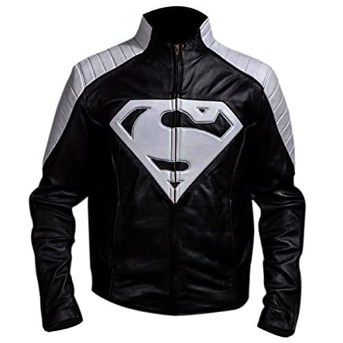 Leather Icon Cosplay Superman Black and Grey Jacket (XL)