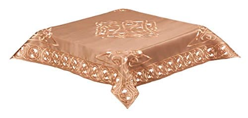 34 INCH SQUARE CELTIC EMBROIDERED DESIGN WITH CUT WORK IN GREEN, CREAM OR COFFEE (CELTIC KNOT) (34 INCH TABLECLOTH (COFFEE 19162))