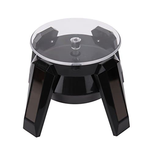 Merchandise Display Base Electric Rotating Turntable Solar Powered 360 Degree Jewelry Display Stand with LED Light (Black)