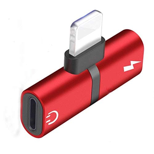 Hamdol Headphone Adapter for iPhone X/XS/XS MAX/XR/8/ 8Plus/ 7/7 Plus Headset Adaptor Splitter Earphone Connector Convertor 2 in 1 Accessories Car Charger, Quick Charge Fast Car Adapter, Red