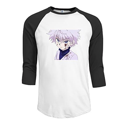 Men's Cotton Screw Neck 3/4 Sleeve Hunter X Hunter Killua Athletic Baseball Raglan Sleeves T-Shirt Black US Size S