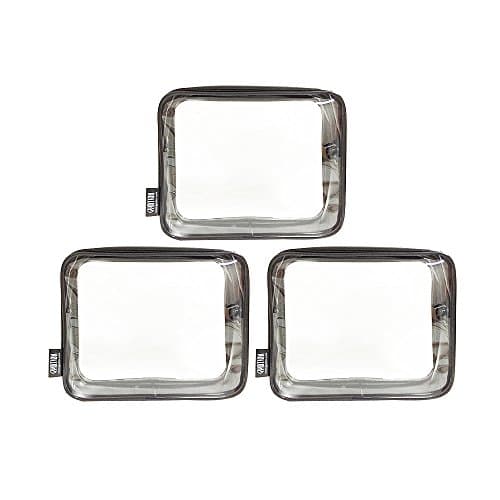 3 Pack TSA Compliant Clear PVC Quart Bag for Travel and Organizing (Black)
