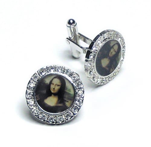 SILVER-Colored Men's Cuff Links. Mona Lisa DIAMOND like Cufflinks
