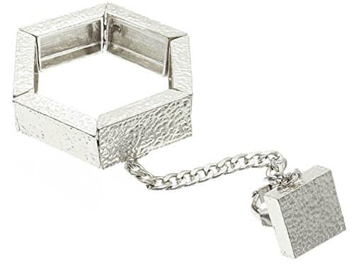 Silvertone Hammered Slave Ring Square Shapes Hand Chain Handcuff Bracelet