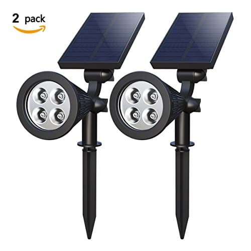 Solar Spotlights, Holan 4-LED Solar Landscape Lights 180 ° Adjustable Waterproof Outdoor Security Lighting 2-in-1 Wall Lights Auto On/Off for Backyard Driveway Patio Gardens Lawn Pool (Pack of 2) …