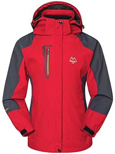 AbelWay Women's Mountain Waterproof Windproof Softshell Hooded Rain Jacket(Red,S)