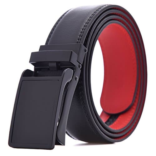 Men's Adjustable Leather Ratchet Click Belt with Automatic Sliding Buckle-Trim to Fit