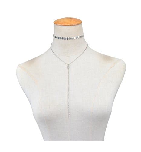 Gergroy Long Adjustable Lariat Choker Necklace Discs Chain Thin Chockers For Woman and Girls (Style 2)