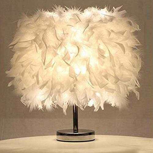 Unique Creative Decorative Gift,LED Feather Shade Table Lamp Metal Vintage Elegant Bedside Desk Night Light Decor for Living Room Wedding Room Bedroom Bedside-White