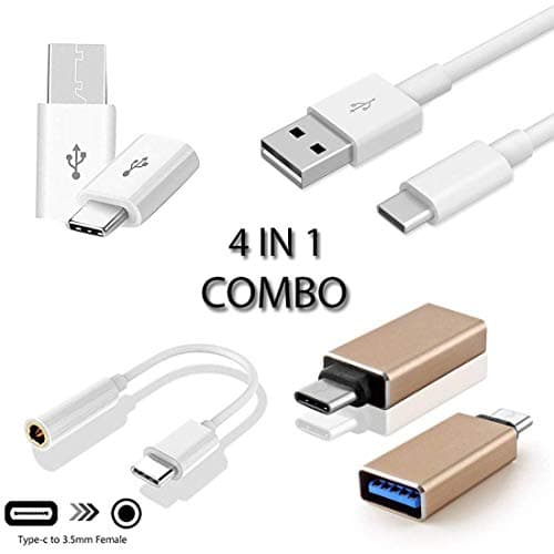 ABADRO 4-in-1 Plastic C Type to USB OTG Adaptor Connector with Type C OTG with Type C Data Charging Cable and Type C to 3.5mm Audio Jack for Google Pixel