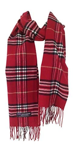 100% Cashmere Plaid Scarf, Super Soft - Dark Red