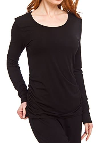 Sassimi Long Sleeve Bamboo Rayon Top with Ruched Sides (Large), Black