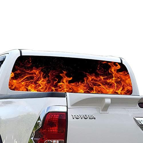 Gold Fish Decals Rear Window Perforated See Thru Graphic Flames Decal Sticker Compatible with Toyota hilux