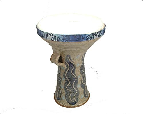 Stoneware Doumbek Darbuka Hand Drum, Abstract Design Goat Skin Head