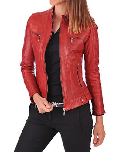 Women's New Lambskin Leather Bomber Motorcycle Jacket Large Red