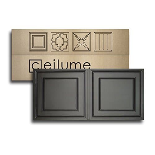 10 pc - Ceilume Stratford Ultra-Thin Feather-Light 2x4 Lay In Ceiling Tiles - For Use In 1" T-Bar Ceiling Grid - Drop Ceiling Tiles (Black)