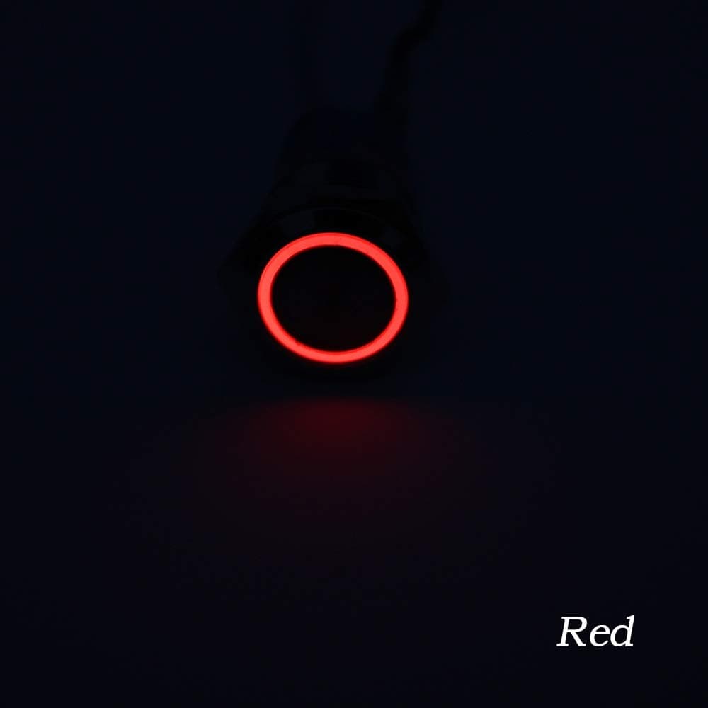 RDR STORE 12 mm Momentary Type High Head Round Stainless Steel Metal Push Button Switch LED Light (Red)