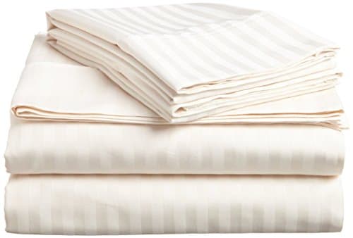 Royal Legend Linen Luxury Soft 500-Thread-Count 100 % Egyptian Cotton Queen 1 Piece Fitted Sheet 11" Deep Pocket, Striped Ivory