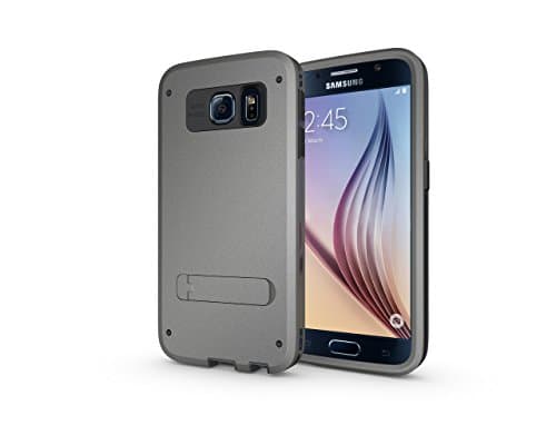 MeGi Hybrid Three Layers Armor Cover Case Holder with Kickstand and HD Screen Protector (Hard PC + Flexible TPU + Hard PC), Exclusive for Samsung Galaxy s6 (Grey)