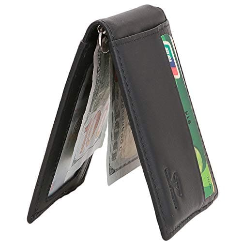 Yuhan Pretty Money Clip Wallet Mens RFID Blocking Slim Front Pocket Card Wallet (B Black (Crosshatch Leather))