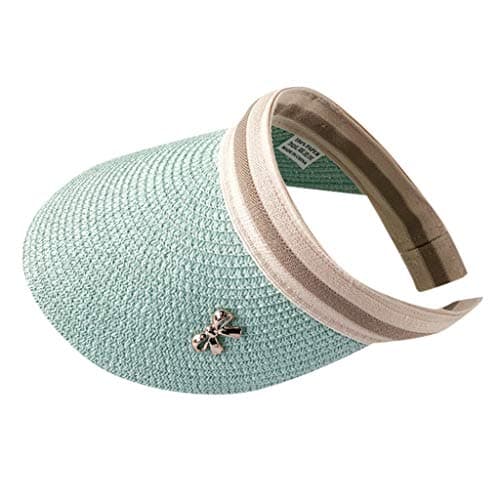 iCJJL Women's Straw Visor, Beaded Open Top Packale Visor Clip Lightweight UPF 50+ Summer Beach Cap for Travel Holiday