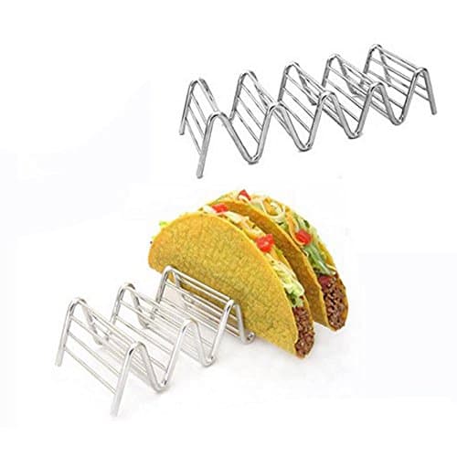 Aikoi Stainless Steel Taco Holders Rack Stand Hard Soft Shells Strong Wavy Rack Bread Sandwich Holding - 4-5 Pockets -Oven