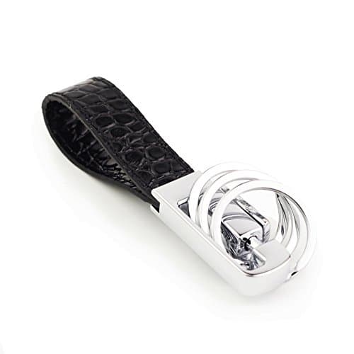 ZHJH Men's removable three-ring ring key chain leather key chain (Black)