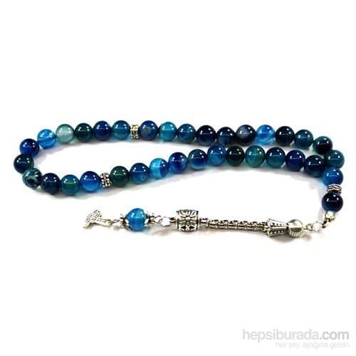 Serra Beads Variegated Blue Agate Stone Sphere Cut 8 mm Rosary Tasbih Bracelet Zikr Muslim Prayer Beads Rosary