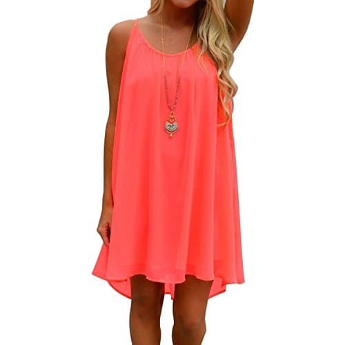 Womens Spaghetti Strap Back Howllow Out Summer Chiffon Beach Short Dress