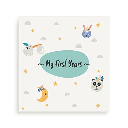 Mae KIDS First 5 Years Baby Memory Book, Clean-Touch Ink Pad &amp; 12 Milestone Stickers – Large Album for Recording your Babies Photo’s &amp; Memories – Perfect Baby Shower Keepsake Gift for Boy or Girl