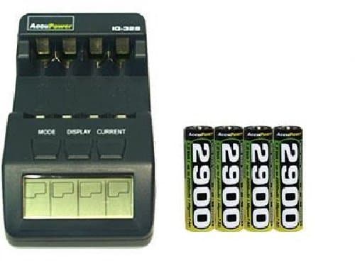 IQ-328 AA/AAA LCD Charger & 4 AA AccuPower NiMH Batteries (2900 mAh)