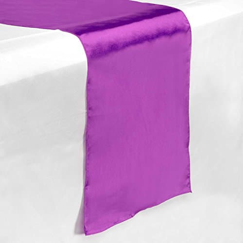 Lann's Linens - 5 Satin 12" x 108" Dining Room Table Runners for Wedding, Reception or Party - Purple