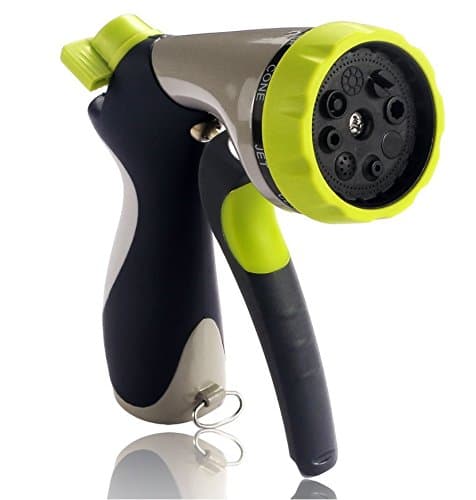 Garden Hose Nozzle Handheld Spray Nozzle with 5 Washers,Heavy Duty 8 Adjustable Pattern Grip Front Trigger Metal Water Nozzle with Connector for Watering Plants, Car Wash and Showering Pets