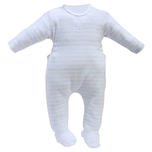 Cream Bebe Velour Baby Striped Footed Romper (0-3 Months, blue)