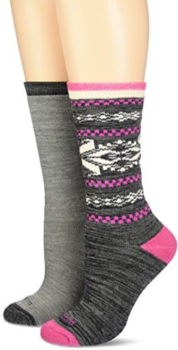 Wool IQ Women's Warm Full Terry Fair Isle Crew Sock 2-Pack, Rose, Gray, 9-11