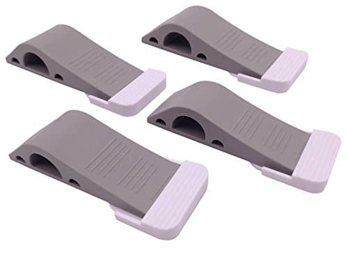 Door Stop – 4 Pack – BONUS 4 Holders – Flexible Grey Rubber Door Stopper Easily Wedges Door Gaps up to 1 Inch – Baltic Living Doorstop