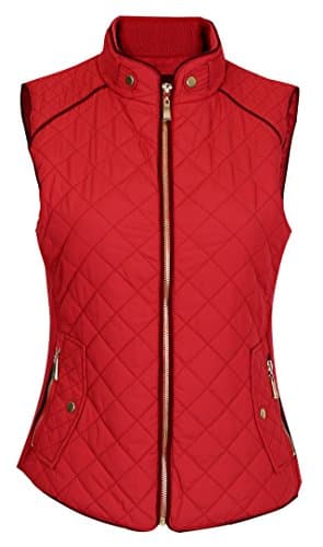 Pinmuse Women's Light Weight Zip up Front Quilted Padded Vest W Pockets Red 3XL
