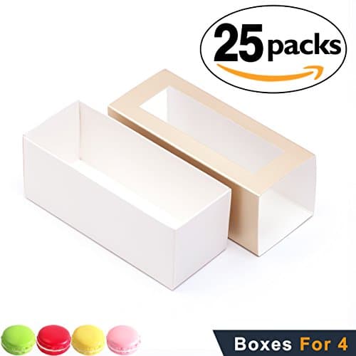 Macaron Boxes for 4 Macarons (Pack of 25) BAKIPACK GOLD Macaron Boxes Macarons Box with Clear Window (without Macaron inside)