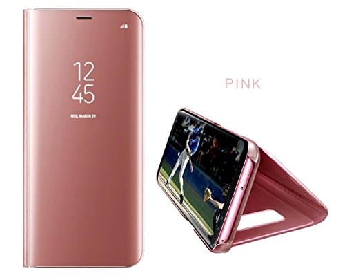 For Iphone X, Holder Phone Case Electroplate Clear Smart Kickstand Mirror View Flip Cover Sleep Wake (Pink)